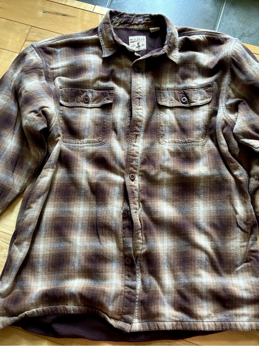 RedHead Men's Brown and Cream Plaid Button-Down Shirt